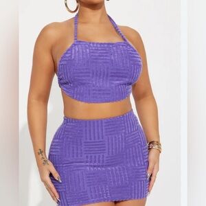 Purple Textured Halter Top and Skirt Set